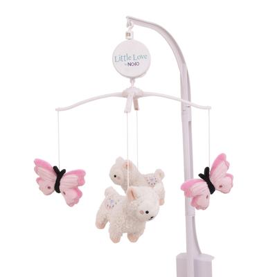 Sweet Llama and Butterflies Musical Mobile, 12.5" x 29" - Pink