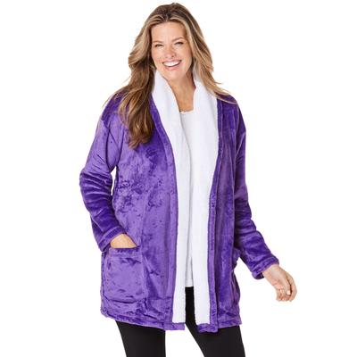 Plus Size Women's Sherpa Lined Collar Microfleece Bed Jacket by Dreams & Co. in Plum Burst (Size M) Robe