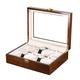 Watch Storage Box, 10 Slots Watch Display Holder Case with Glass Lid, Brown Solid Wooden Jewelry Bracelet Collection Storage Organiser