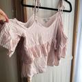 American Eagle Outfitters Tops | Final Sale Price - Nwt Pink Striped Open Shoulder Ruffle Top | Color: Pink | Size: M