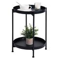 Tiita Round End Table Mental 2-Tier Side Table Nightstand/Small Iron Tables Accent Coffee Table for Living Room Bedroom Office Small Space (Black)