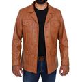 A1 FASHION GOODS Mens Tan Leather Safari Jacket Fitted Classic Retro Blazer Hunters Reefer Coat - Sylas (Large)