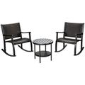 Costway 3 Pieces Patio Rattan Furniture Set with Coffee Table and Rocking Chairs