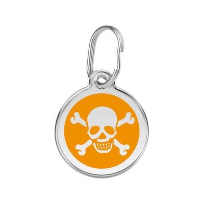 Red Dingo Skull & Crossbones Stainless Steel Personalized Dog & Cat ID Tag, Orange, Large