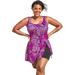 Plus Size Women's Side-Slit Swim Dress by Swim 365 in Bright Fuchsia Leaf (Size 16) Swimsuit