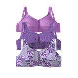 Plus Size Women's 3-Pack Front-Close Cotton Wireless Bra by Comfort Choice in Amethyst Purple Assorted (Size 52 D)