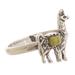 Andean Llama in Yellow,'Serpentine and Silver Llama Cocktail Ring from Peru'