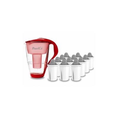 PearlCo Glas-Wasserfilter rot inkl. 12 Protect+ Filterkartuschen