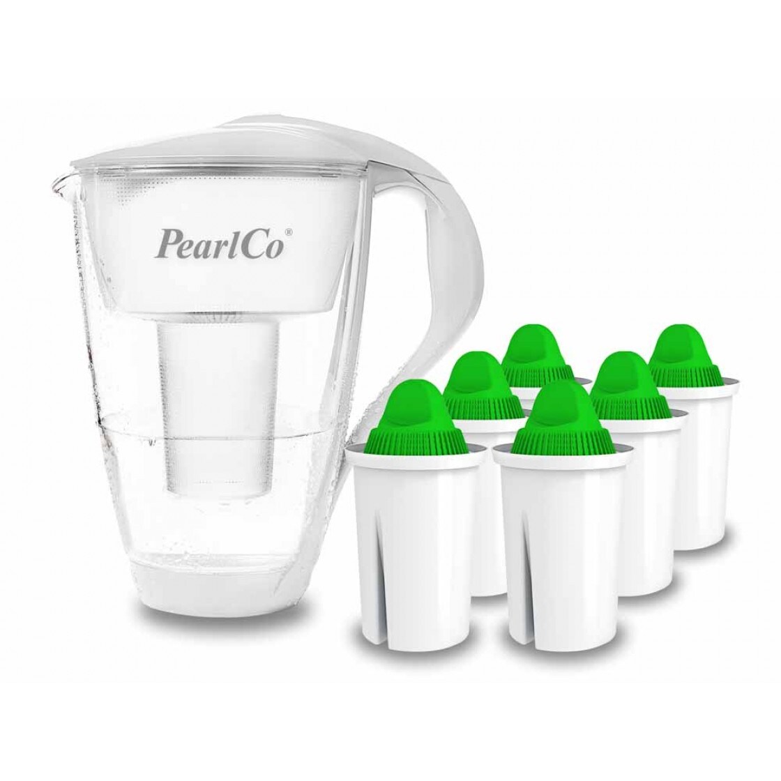 PearlCo Glas-Wasserfilter weiß inkl. 6 Alkaline Filterkartuschen Image