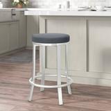 Latitude Run® Batish Swivel 25.5" Counter Stool Wood/Leather/Metal/Faux leather in Black | 25.5 H x 17.75 W x 17.75 D in | Wayfair