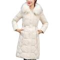 Women Winter Hooded Jackets Solid Long Down Cotton Padded Coat, Ladies Quilted Padded Lightweight Trench Parka Outwear Long Sleeve Tops Plus Size Beige