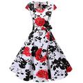 DRESSTELLS® 50s 60s Retro Dress Cap Sleeve Rockabilly Floral Polka Dots Vintage Cocktail Party Swing Dress White Red Flower 2XL