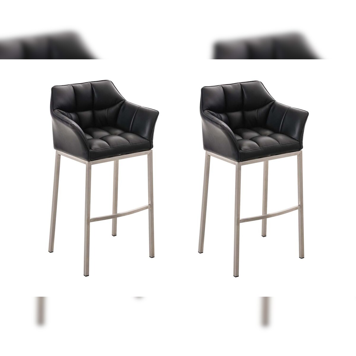 CLP 2er Set Barhocker Damaso Kunstleder mit Vierfußgestell schwarz/edelstahl Image