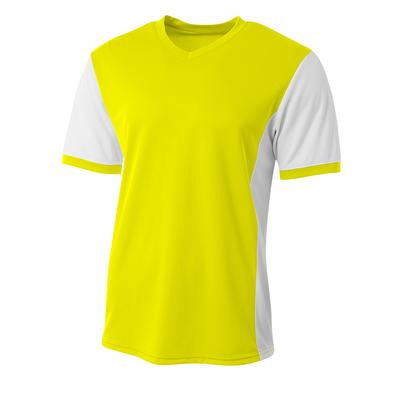 A4 NB3017 Athletic Youth Premier Soccer Jersey T-Shirt in Safety Yellow/White size XS | Polyester A4NB3017