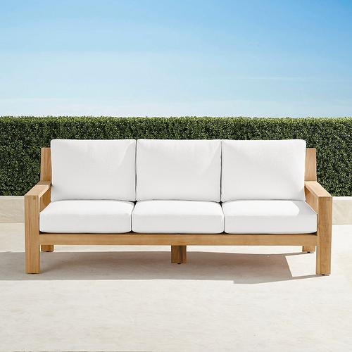 Calhoun Sofa with Cushions in Natural Teak - Standard, Sailcloth Seagull - Frontgate