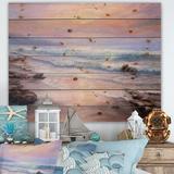 East Urban Home Pastel Purple Sunset Over Incoming Ocean I - Unframed Painting Print on Wood Metal in Blue/Brown/White | Wayfair