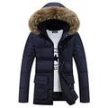 ZEVONDA Men's Warm Winter Quilted Coats - Casual Padded Hooded Coat Slim Fit Long-Sleeve Elegant Jacket, Dark Blue/UK 2XL = Tag 4XL