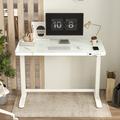 Inbox Zero Home Office Height Adjustable 48" Width Glass Top Standing Desk w/ Drawer Glass/Metal in White | 48 W x 24 D in | Wayfair