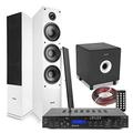 Fenton SHF80W 2.1 Tower Speakers and Subwoofer Set (Pair) with AV-150BT Bluetooth Amplifier, Home Hi-Fi Stereo Sound System, 3-Way 6.5" White