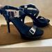 Gucci Shoes | Gucci Black Suede And Leather Strappy Heels Sz 39 | Color: Black/Silver | Size: 9