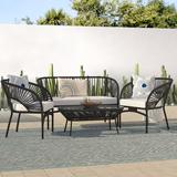 Mistana™ Anding 4 Piece Sofa Seating Group w/ Cushions Synthetic Wicker/All - Weather Wicker/Wicker/Rattan in Black | Outdoor Furniture | Wayfair