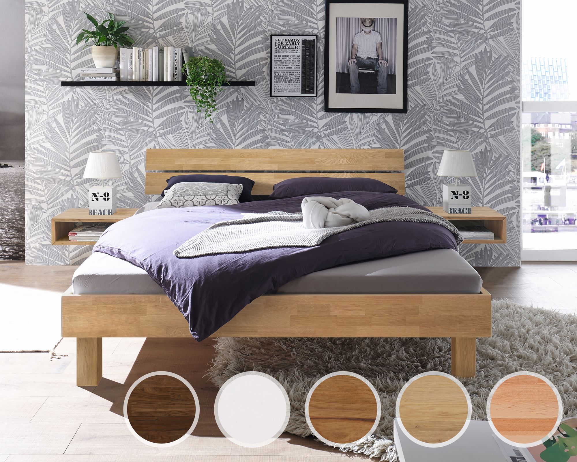 Hasena Pronto Massivholz-Bett Trento Tunca/Ello 90x200 cm / Wildeiche natur, gebürstet, geölt / 25 cm