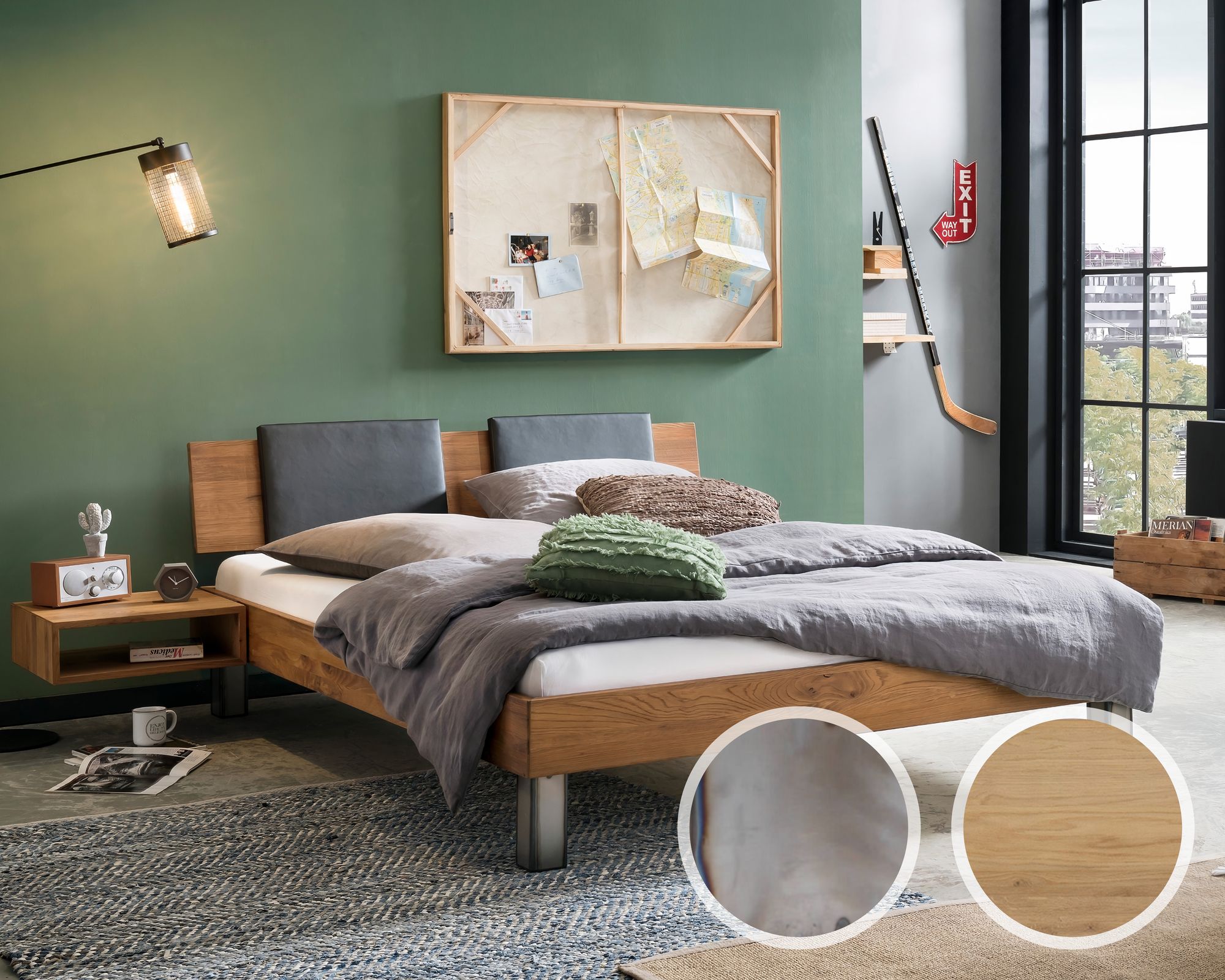 Hasena Pronto Massivholz-Bett Trento Roca/Pella 180x200 cm / Eiche bianco, gebürstet, geölt / 20 cm Image