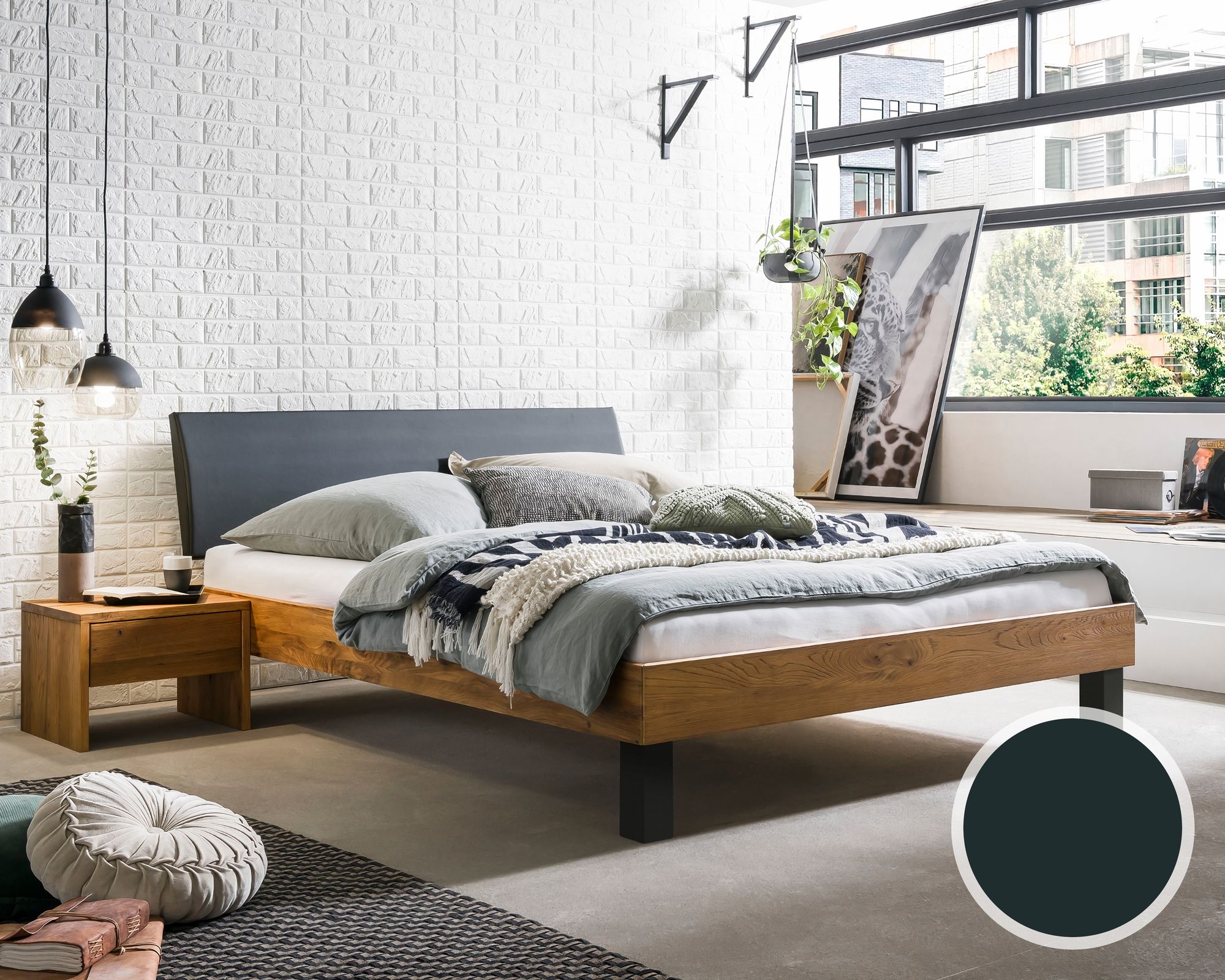 Hasena Pronto Massivholz-Bett Trento Roca/Lecco 120x200 cm / Wildeiche natur, gebürstet, geölt / 20 cm