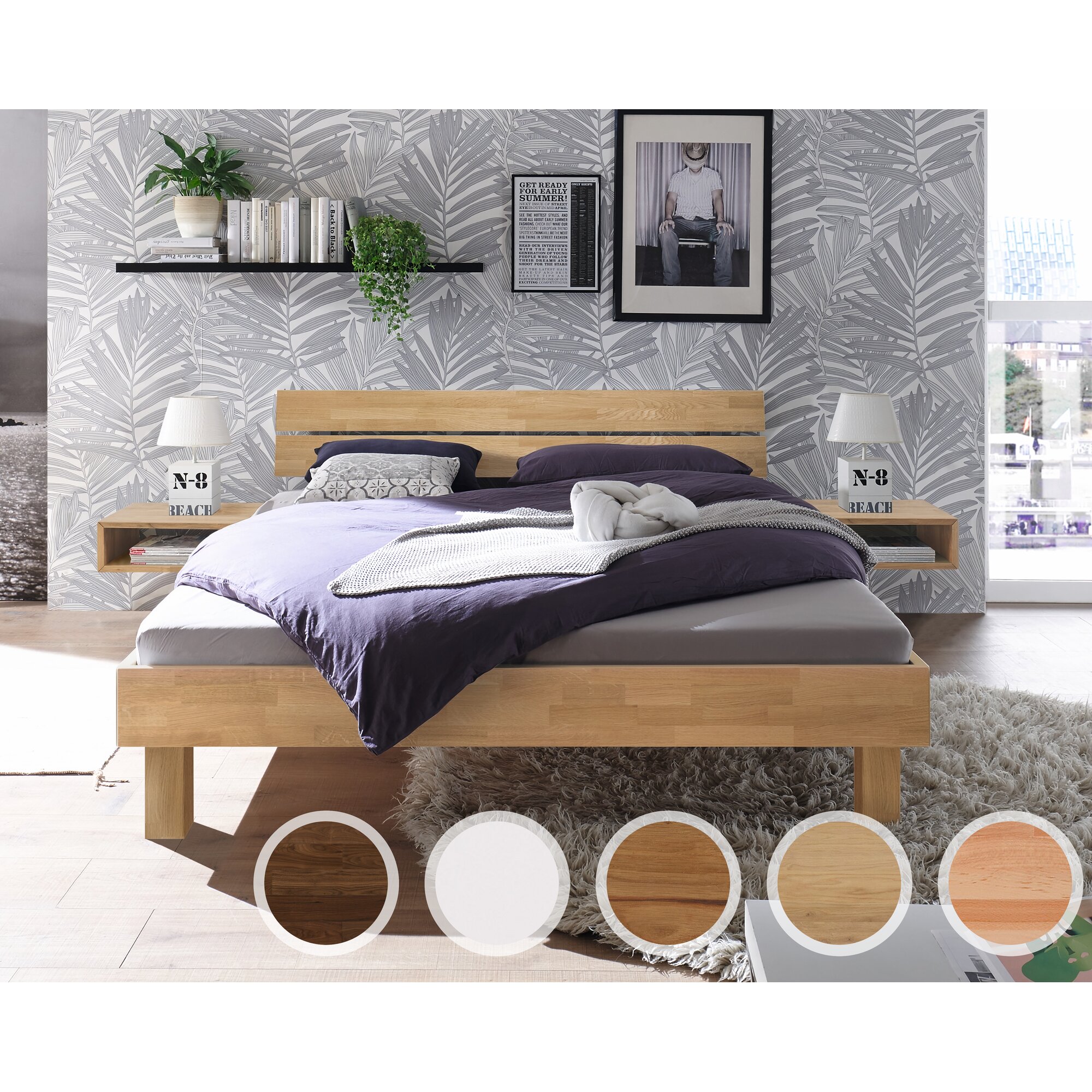 Hasena Pronto Massivholz-Bett Trento Tunca/Ello 90x200 cm / Eiche bianco, gebürstet, geölt / 20 cm Image