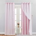 NICETOWN Pink Curtains with Net - Nursery Eyelet Door Curtains 84 Drop Mix Net Curtain with Solid Fabric & Twinkle Star Pattern for Bedroom, 2 Pieces, 52 in x 84 in, Baby Pink