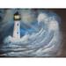 Buy Art For Less Crashing Waves Lighthouse by Ed Capeau - Graphic Art Print Canvas in Blue/White | 10 W x 1.5 D in | Wayfair CAN EDC363 10x8