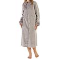 Slenderella Ladies Luxury Soft Thick Embossed Grey Velvet Fleece Faux Fur Collared Button Up Bath Robe Dressing Gown House Coat Size XL 20 22