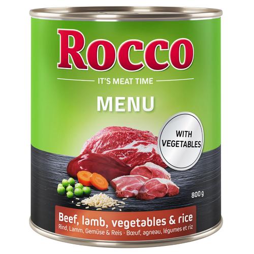 6x800g Menue mit Rind, Lamm Gemüse & Reis Rocco Hundefutter nass