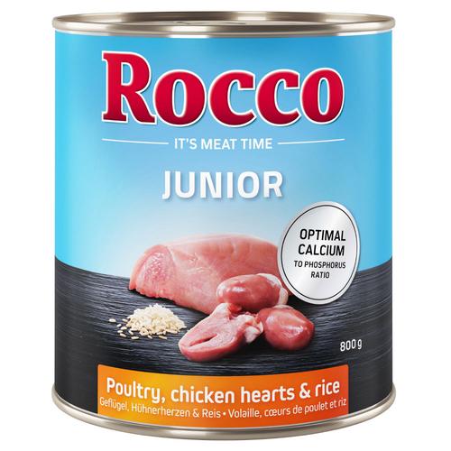 24x800g Junior mit Geflügel mit Hühnerherzen und Reis Rocco Hundefutter nass