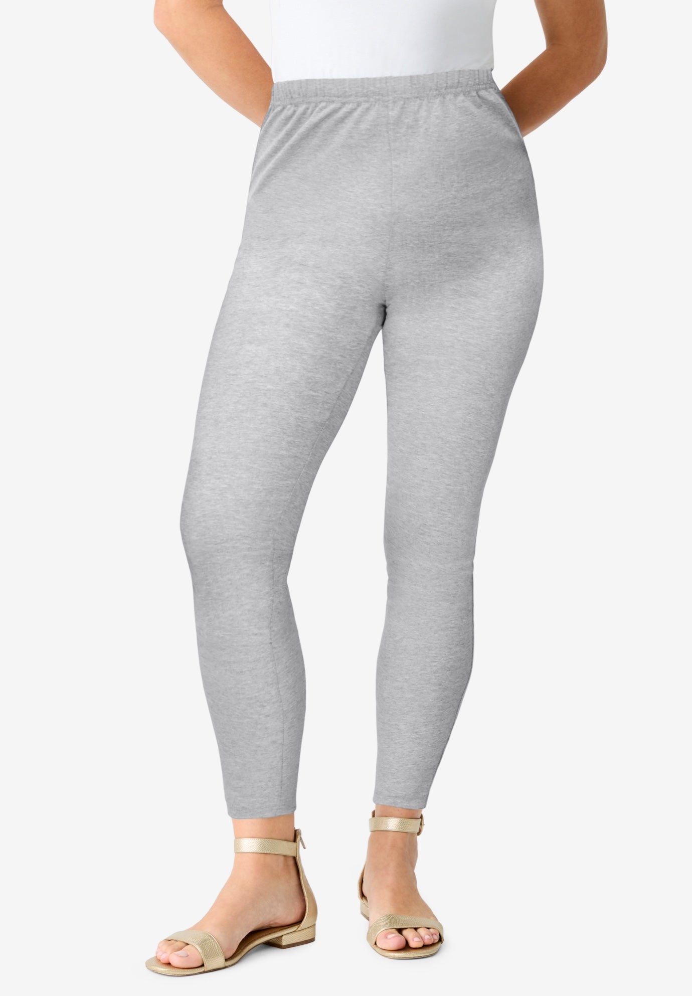 Plus Size Women's Plus Size Ankle Length Essential Stretch Legging by Roaman's in Heather Grey (Size M) Activewear Workout Yoga Pants