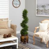 Primrue 4.5ft. Spiral Cypress Artificial Tree in Decorative Planter w/ 80 Clear LED Lights UV Resistant (Indoor/Outdoor) Wood/Plastic | Wayfair