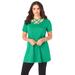 Plus Size Women's Lattice-Neck Short Sleeve Ultimate Tunic by Roaman's in Tropical Emerald (Size 18/20)