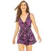 Plus Size Women's Twist-Front Swim Dress by Swim 365 in Pink Painterly Leaves (Size 20) Swimsuit Cover Up