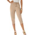 Plus Size Women's Drawstring Soft Knit Capri Pant by Roaman's in New Khaki (Size M)