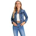 Women's denim jacket, women's stretch denim jacket, ripped denim jacket (Samll, Blue 21651)