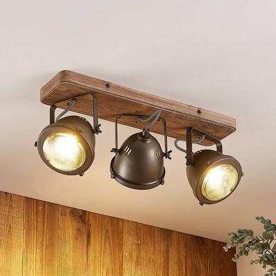 Lindby Deckenspot Farovi, schwarz, 44 cm, 3-flg., Holz, GU10 Farovi Lindby, dimmbar, schwarz, für Wohn- / Esszimmer, Holz, Industrielles Design, Strahler Image
