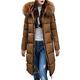 ORANDESIGNE Women Winter Warm Thick Faux Fur Coat Hood Parka Long Jacket Casual Solid Slim Overcoat Down Padded Outwear Oversize Coffee UK 12