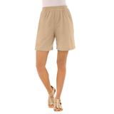 Plus Size Women's Soft Knit Short by Roaman's in New Khaki (Size M) Pull On Elastic Waist