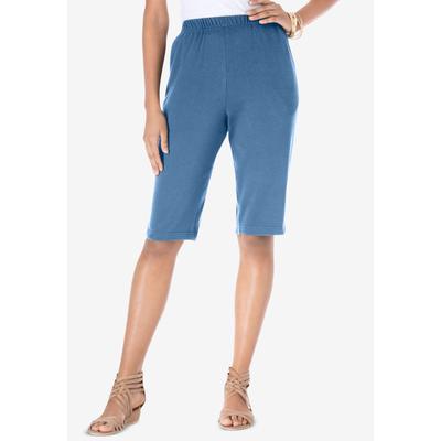 Plus Size Women's Plus Size Soft Knit Pull-on Bermuda Short by Roaman's in Dusty Indigo (Size 1X) Pull On Elastic Waist