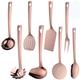 QIBOORUN Stainless Steel Kitchen Utensil Set -8 Cooking Utensils, Colorful Titanium Plated Set Kitchen Tools Gadgets Cake Shovels/Plain Spatula, Potato Masher, Spoon, Slotted Spoon-Rose Gold