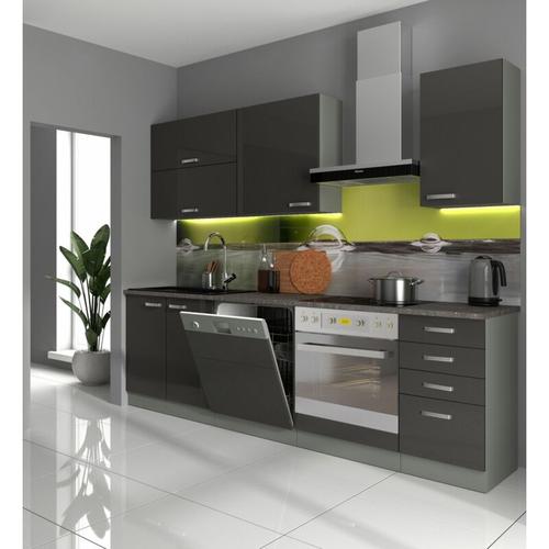 Küche Bianca Basic II 240 Küchenzeile Glanz Grau Küchenblock Einbauküche Grey