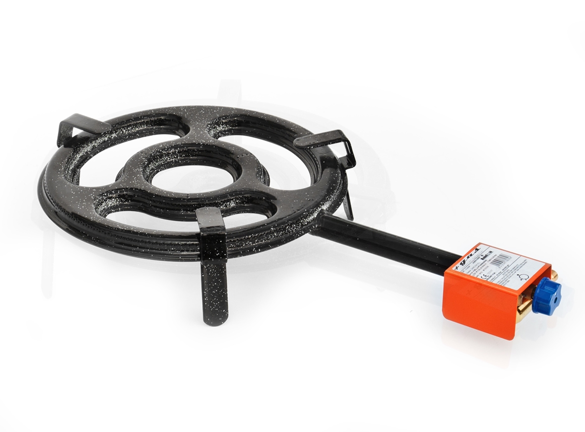 Paellabrenner 30 cm Ringbrenner 12,55 kw + Gasschlauch / Druckminderer (Gaskocher, Campingkocher, Räucherofen Gasbrenner, Hockerkocher) Image