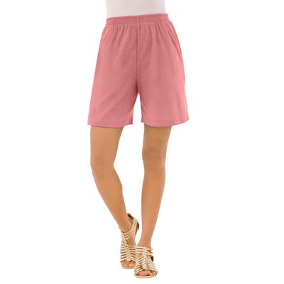 Plus Size Women's Soft Knit Short by Roaman's in Desert Rose (Size S) Pull On Elastic Waist