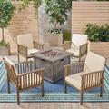 Winston Porter Broadbelt 5 Piece Multiple Chairs Seating Group w/ Cushions Wood/Natural Hardwoods in Brown/Gray/White | Outdoor Furniture | Wayfair