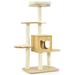 Costway 4 Levels Modern Wood Cat Tower with Washable Mats-Walnut